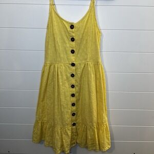 Japna Dress Womens Small Yellow Eyelte Smocked Tiered Convertible Boho Feminine